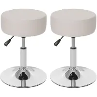 Mendler 2er-Set Hocker HWC-C22, Sitzhocker Schminkhocker, höhenverstellbar Ø 35cm ~ Kunstleder, creme