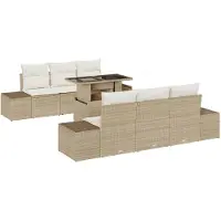 vidaXL Sofa Set mit Kissen 7 pcs Beige und Creme Poly-Rattan
