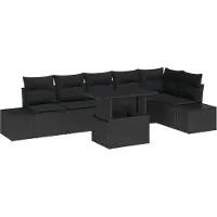 vidaXL Gartensofa-set 7 Stk. Schwarz Poly-Rattan