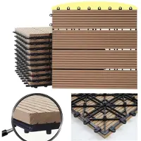Mendler WPC Bodenfliese Rhone, Holzoptik Balkon/Terrasse, 11x je 30x30cm = 1qm ~ Premium, teak linear