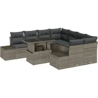 vidaXL Gartensofa-set 9 Stk. Grau Poly-Rattan