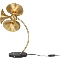 Casa Padrino Luxus Tischleuchte Messingfarben / Schwarz 41 x 41 x H. 77 cm - Schreibtischlampe - Messing Lampe mit Marmorfuß - Wohnzimmer Lampe - Büro Lampe
