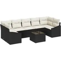 vidaXL Sofa Set 8 stk. Schwarz und Creme Poly-Rattan