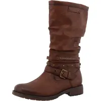 Mustang Winterstiefel SHOES "Elfi", Damen, Gr. 38, wärmend, Normalschaft, braun (cognac), Lederimitat, Basic, Schuhe Winterstiefel, Stiefel mit Zierriemchen und Blockabsatz
