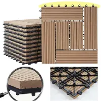 Mendler WPC Bodenfliese Rhone, Holzoptik Balkon/Terrasse, 11x je 30x30cm = 1qm ~ Premium, teak versetzt