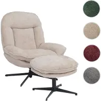Mendler Relaxsessel mit Hocker HWC-P32, Fernsehsessel Nosagfederung, drehbar Metall Stoff/Textil Chenille (370 g/m²) creme