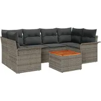 vidaXL Gartensofa-set mit Kissen 7 pcs Grau Poly-Rattan
