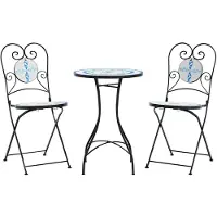 vidaXL Mosaik-Bistro-Set Blau und Weiß Eisen und Keramik
