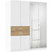 Die Möbelfundgrube Kleiderschrank mit Spiegel - weiß - Eiche - 181 cm - rauch - MAIKA