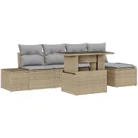 vidaXL Gartensofa-set 6 Stk. Beige und Hellgrau Poly-Rattan