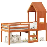vidaXL Hochbett mit Dach Wachsbraun 90x190 cm Massivholz Kiefer