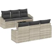 vidaXL Sofa Set 7 Stk. Hellgrau [Synthetisch]: Poly Rattan