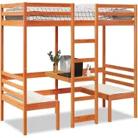 vidaXL Hochbett mit Schreibtisch & Stühlen Braun 75x190 cm Kiefernholz