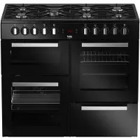 Beko PF335325DB, Freistehender Herd, Schwarz, Drehregler, Berührung, Edelstahl, Vorne oben, LCD