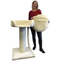 RHR Quality Kratzbaum für große Katzen – Chartreux – 80 cm hoch – Mit extra dickem 20 cm Sisalstamm – Liegefläche von ⌀60 cm – Crème