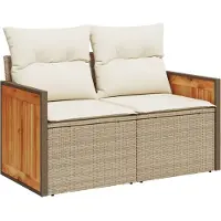 vidaXL Gartensofa mit Kissen 2-Sitzer Beige Poly Rattan