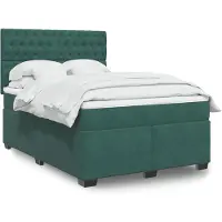 vidaXL Boxspringbett mit Matratze Dunkelgrün 140x200 cm Samt