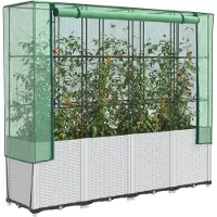 vidaXL Hochbeet mit Gewächshaus-Aufsatz Rattan-Optik 160x40x153 cm
