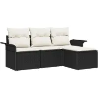 vidaXL Sofa Set 4 stk. 4-Sitzanzahl Schwarz und Creme Poly-Rattan
