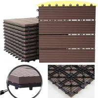 Mendler WPC Bodenfliese Rhone, Holzoptik Balkon/Terrasse, 11x je 30x30cm = 1qm ~ Premium, coffee linear