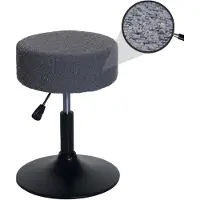 Mendler Hocker HWC-C22, Sitzhocker Schminkhocker, höhenverstellbar drehbar Ø 37cm Stoff Bouclé (450g/m2) FSC ~ dunkelgrau