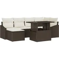 vidaXL Gartensofa-set 7 Stk. Braun und Creme Poly-Rattan
