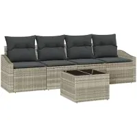 vidaXL Sofa Set 5 Stk. Hellgrau [Synthetisch]: Poly Rattan