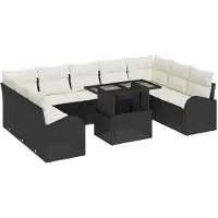 vidaXL Gartensofa-set 10 Stk. Schwarz und Creme Poly-Rattan