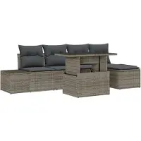 vidaXL Gartensofa-set mit Kissen mit Speicher 6 pcs Grau Poly-Rattan