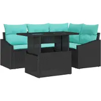 vidaXL Garten-Sofa-Set mit Kissen mit Speicher 6 pcs Schwarz und Creme