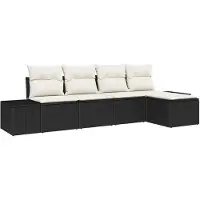 vidaXL Garten-Sofa-Set 5 stk. Schwarz und Creme Poly-Rattan