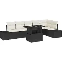 vidaXL Gartensofa-set 7 Stk. Schwarz und Creme Poly-Rattan