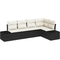 vidaXL Gartensofa-set 5 stk. Schwarz und Creme Poly-Rattan