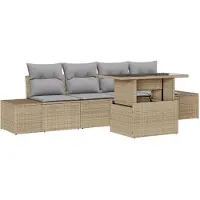 vidaXL Sofa Set 5 Stk. Beige und Hellgrau Poly-Rattan