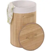 Mendler Wäschekorb HWC-C21, Laundry Wäschebox Wäschesammler Wäschebehälter Wäschetonne, Bambus rund 59x35cm 50l ~ naturfarben