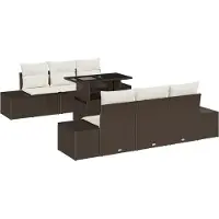 vidaXL Sofa Set 7 Stk. Braun und Creme Poly-Rattan