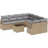 vidaXL Sofa Set 9 stk. 8-Sitzanzahl Beige und Grau Poly Rattan
