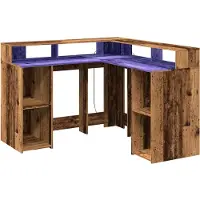 Helloshop26 - Schreibtisch Tisch Arbeitsplatz Computermöbel Arbeitszimmer mit LED-Beleuchtung Altholz Holzwerkstoff braun 02_0023439