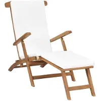 Helloshop26 - Sonnenliege Deckstuhl Sonnenbett Gartenbett Terrassenmöbel mit cremeweißem Kissen massives Teakholz 02_0012304