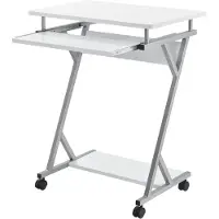 Helloshop26 Rolltisch mit Computerstation und schwenkbarem Tastaturhalter, 4 Rollen, MDF, 60 cm, weiß 03_0001153