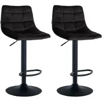 Décoshop26 - Set aus 2 schwarzen Samt-Barhockern mit schwarzem Metallgestell verstellbarer Höhe und Fußstütze TDB10628