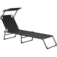 Helloshop26 - Klappbare Sonnenliege mit Sonnenschutz Stahl PVC Polyester 187 cm schwarz 03_0000990
