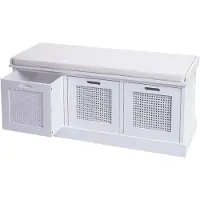 Décoshop26 - Bank aus weißem Paulowniaholz und MDF mit weißem Kissen und Aufbewahrungsboxen 47x110x40cm BAN04052