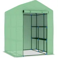 Helloshop26 - Gewächshauszelt für Pflanzen Blumen und Gemüse mit Stahlregalen 143 x 143 x 195 cm grün 02_0044648