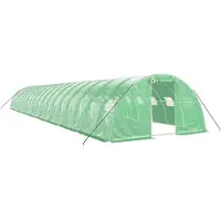 Helloshop26 - Gewächshauszelt für Pflanzen Blumen und Gemüse mit Stahlrahmen 72 m2 18 x 4 x 2 m grün 02_0044626