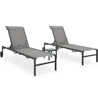 Helloshop26 - Set aus 2 Sonnenliegen Deckstühlen Sonnenbetten Gartenbetten Terrassenmöbeln mit Tisch Textilene und Stahl