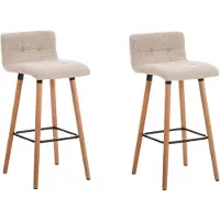 Décoshop26 - Set aus 2 cremefarbenen Barhockern mit Stoffbezug Ziernähten Holzbeinen und Fußstütze 10_0000541