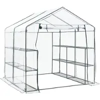 Helloshop26 Gewächshaus aus Stahl und PVC mit integrierten Regalen 200 x 200 x 220 cm 03_0008249