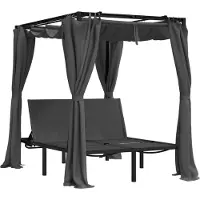 Helloshop26 - Sonnenliege Deckstuhl Sonnenbett Gartenbett Terrassenmöbel Doppel-Gartenmöbel mit Seiten- und Obervorhängen 02_0012740