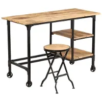 Helloshop26 - Schreibtisch Tisch Arbeitsplatz Computertisch Arbeitsmöbel mit Klapphocker massives Mangoholz 115 x 50 x 76 cm braun 02_0023442